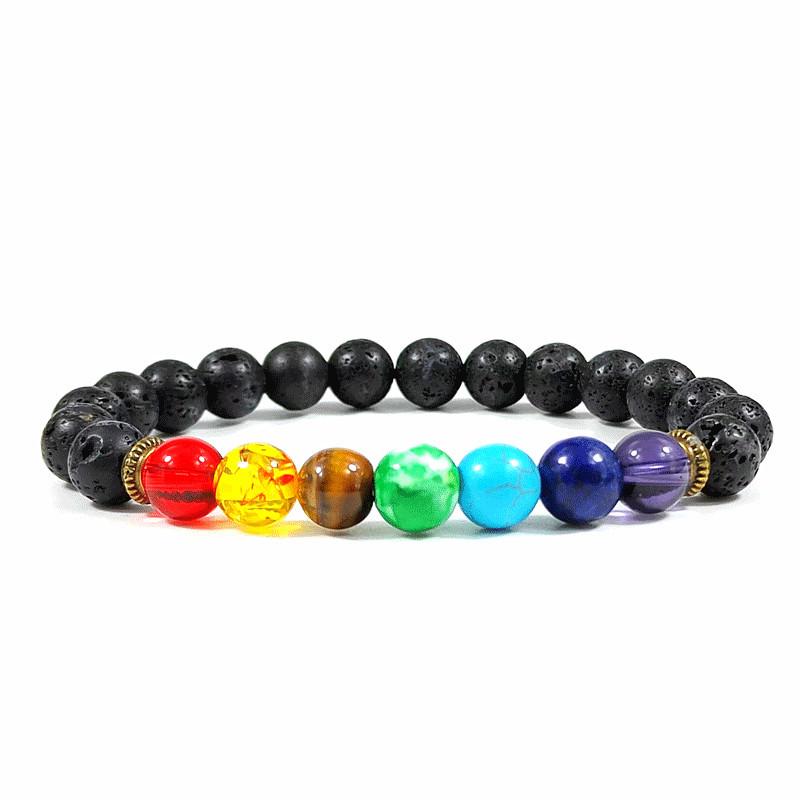 Colorful Energy Volcanic Stone Yoga Bracelet with Turquoise Beads for Men  Women 8MM