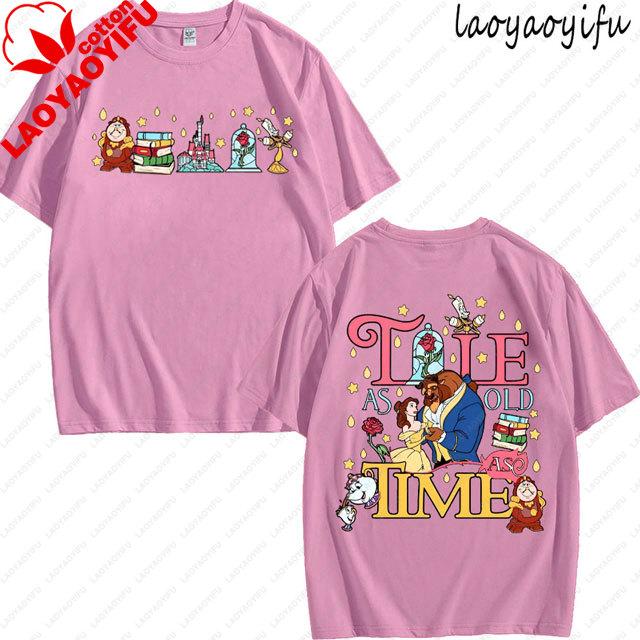 

Футболка Красавица и Чудовище Винтажный Эстетичный Стиль Высококачественный Хлопок Женская Мода Свободная Короткий Рукав Круглый Вырез S