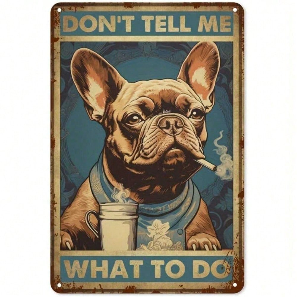 Farmhouse Wall Art French Bulldog Metal Sign Retro Kitchen Decor Home Bar 20x30cm(7.8x11.8inch)