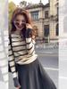 Korean Chic Striped High Neck Slim-Fit Knit Top for Women - Autumn/Winter Flattering Inner Wear with Unique Design.