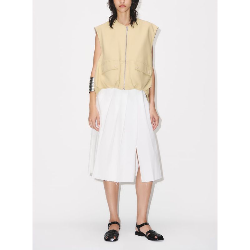 Early Autumn New Women's Clothing Waistcoat round Neck Sleeveless Commute Leisure Ruched Hem Cotton Vest 7864386