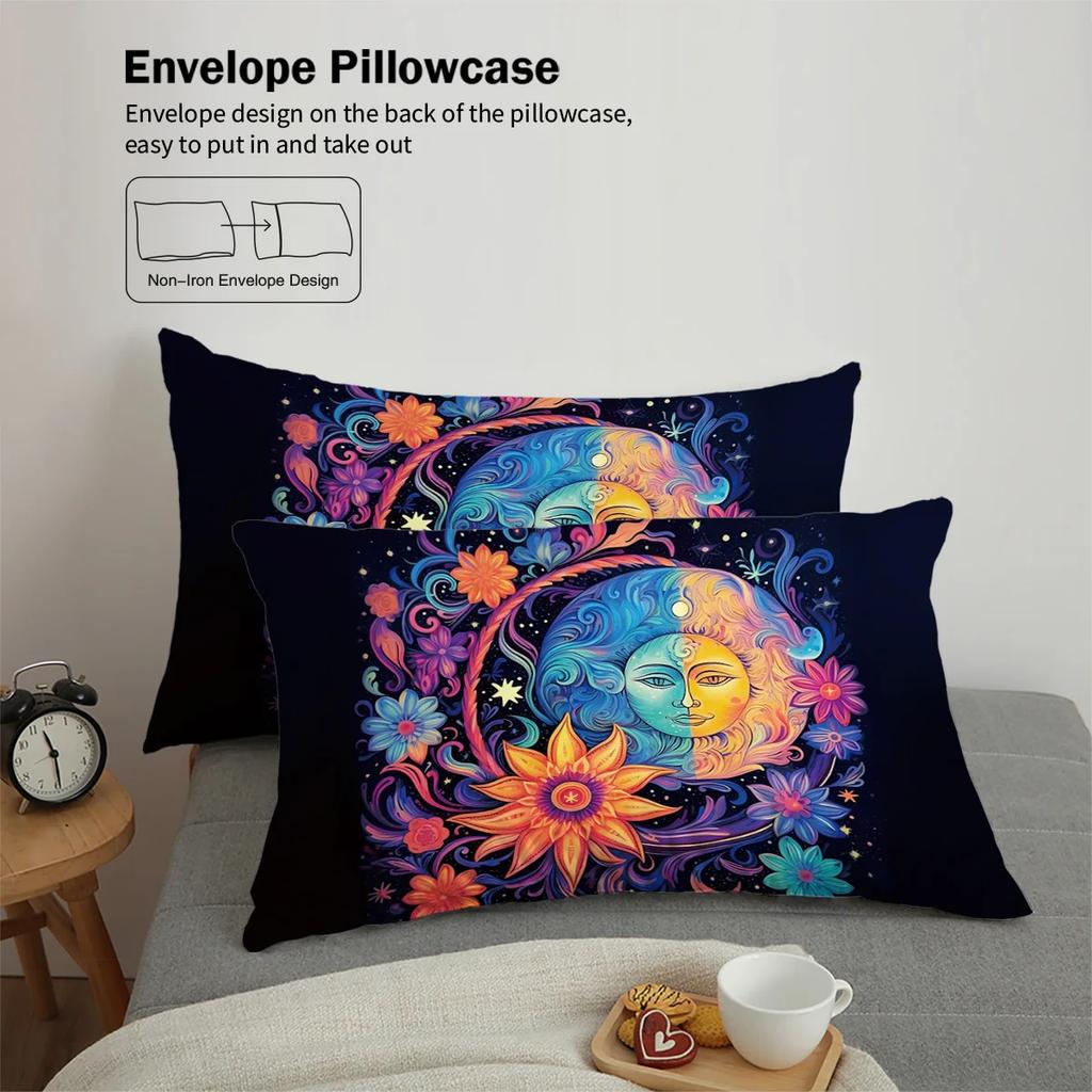 3pcs Sun and Moon face pattern printed bedding set 1*duvet cover+2*pillowcasefor teenagers and adult bedroom birthday gift