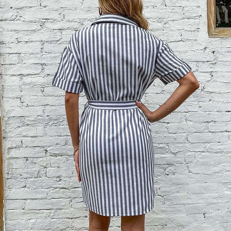 Summer Women's Design Short Shirt Striped Dress