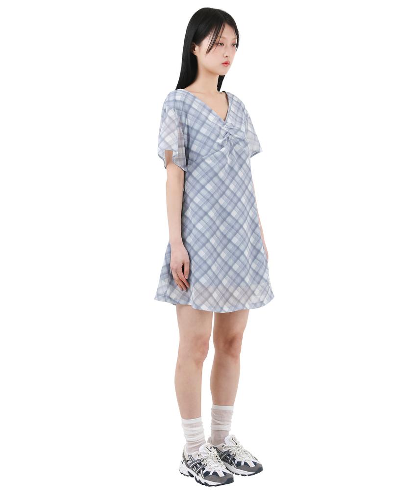 Catharsis Chiffon Mini Dress Blue Check One Size