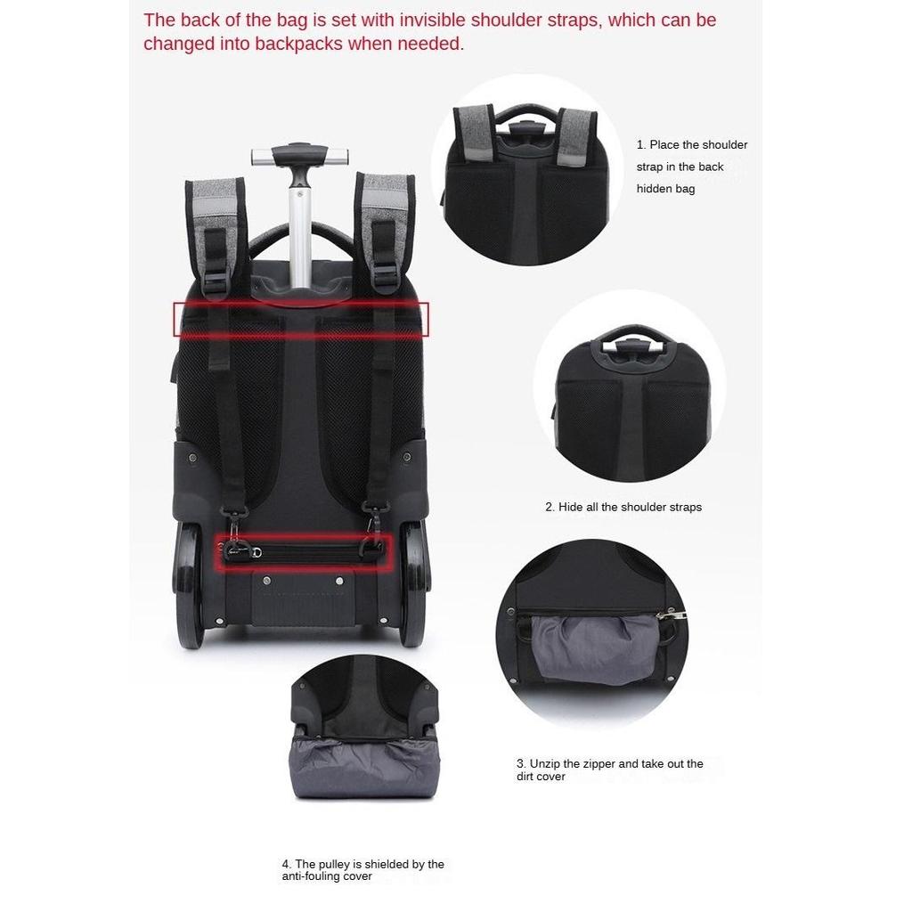 20 Inch Ladies Rolling Backpack Carry-on Laptop Bag Wheeled Schoolbag Trolley Luggage