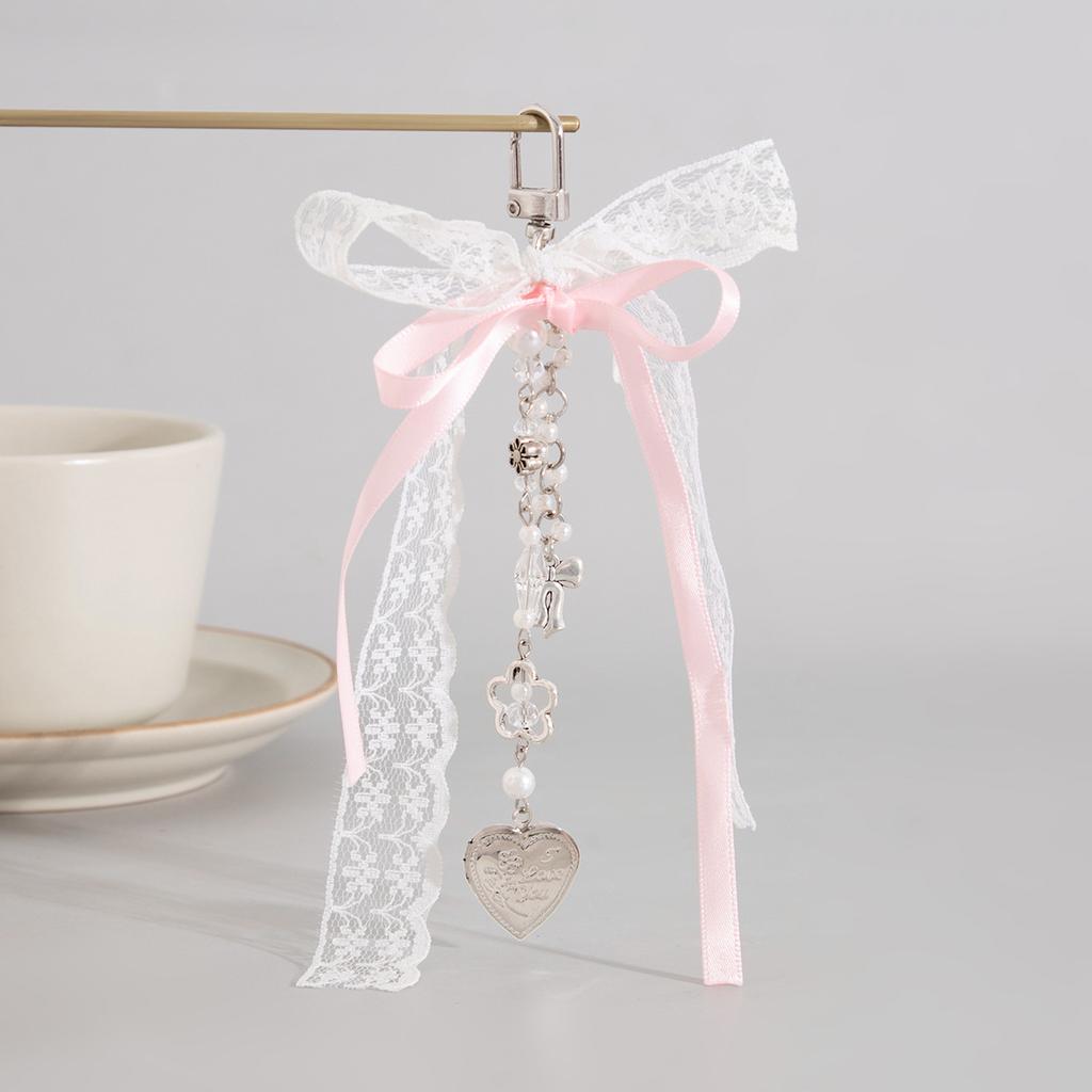 Goth Y2K Lace Bow Key Chain Heart Charm Pendant Kawaii Leopard Key Chain for Bag Accessory Women Trendy Tassel Chain Jewelry
