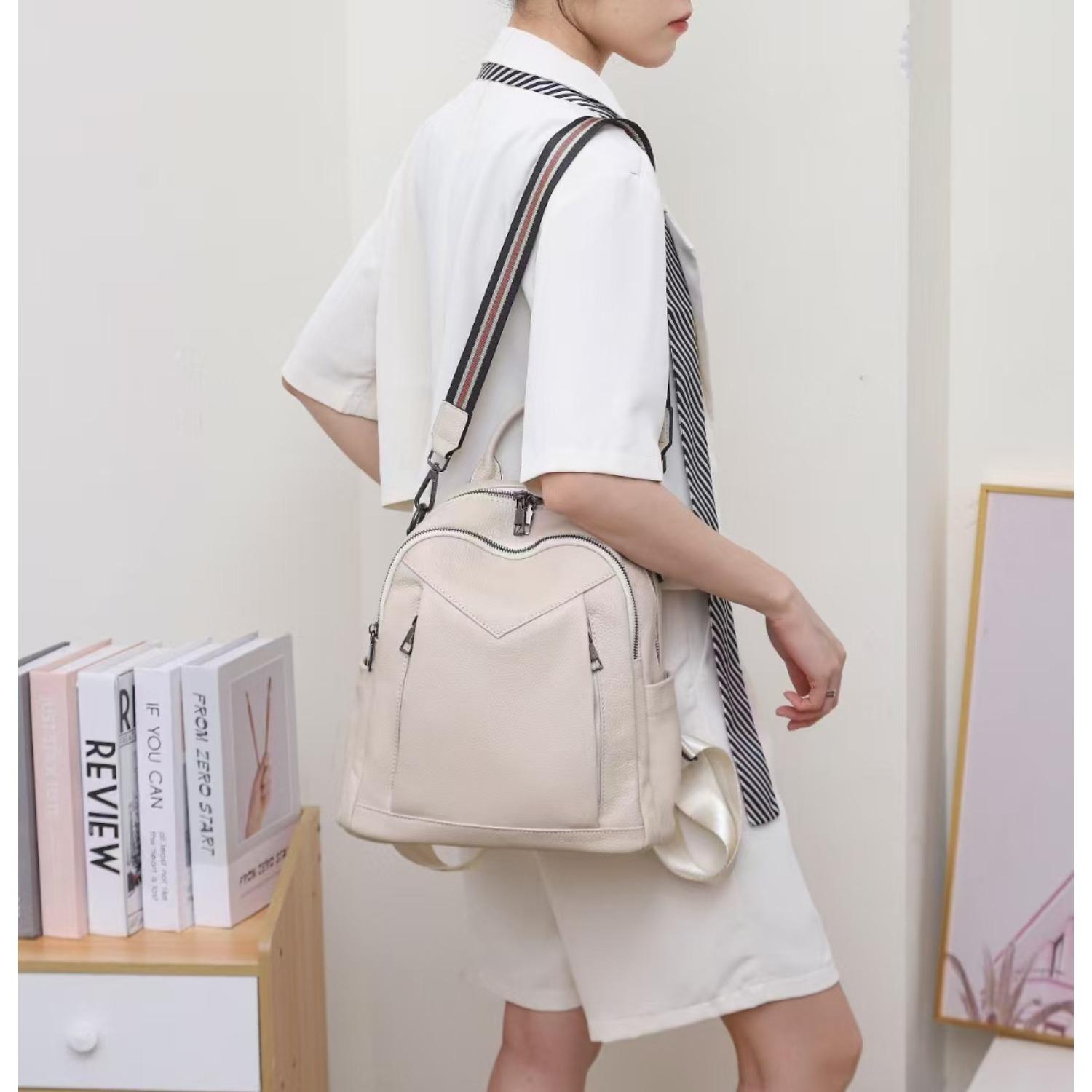 

Женский рюкзак из коровьей кожи, вместительный, универсальный, модный, дорожный, школьный ранец, мягкая кожаная, вместительная женская сумка белый