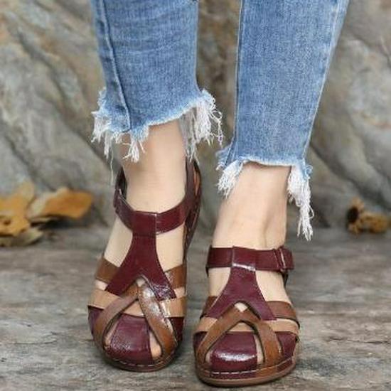 Plus Size Women's Summer Wedge Sandals with Round Toe and Magic Tape Closure
