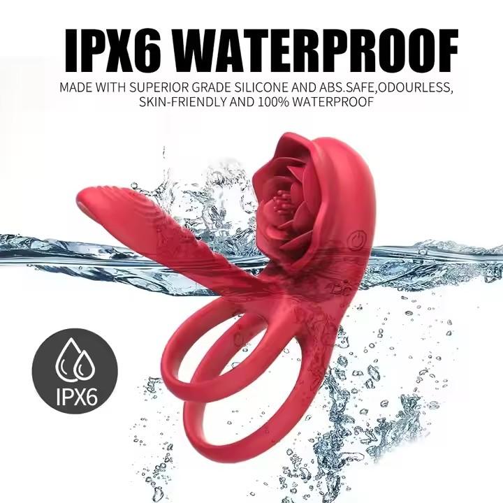 Penis Ring Vibrator Extender Remote Control Cock Ring Penis Sleeve with Rose Clitoral Stimulator Male Couple Sex Toys for Men