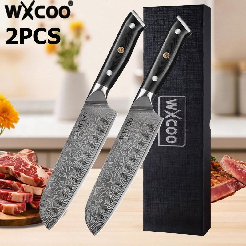 WXCOO Damascus Steel Kitchen Knife VG10 67 Layers Japanese Santoku Knife Powerful Chicken Bone Scissor Meat Cleaver Household