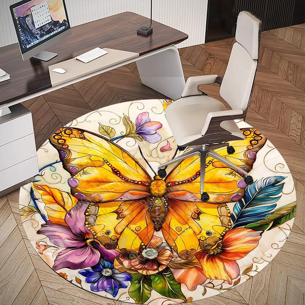1PC butterfly flowers Office Round Area Rug, Under Office Chairs Bedroom Living Room Home Decor, Carpet for Office -1110025