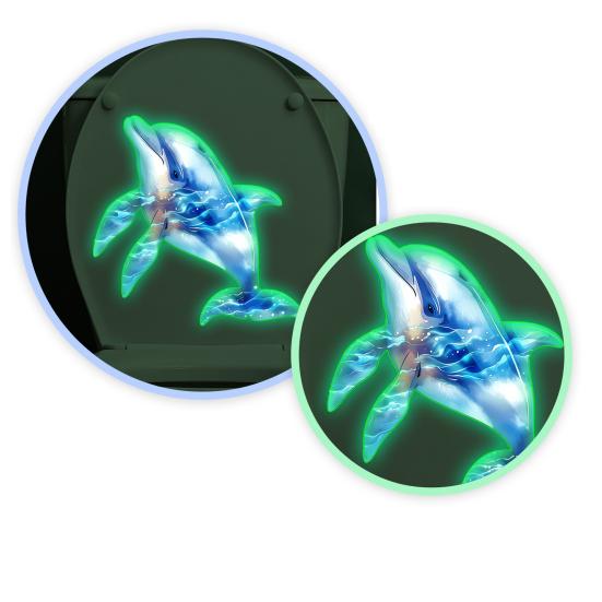 Glow In The Dark Dolphin Toilet Stickers, Waterproof PVC Bathroom Wall Decals, Self-Adhesive Kids Toilet Seat Decor, Removable Luminous Bathroom