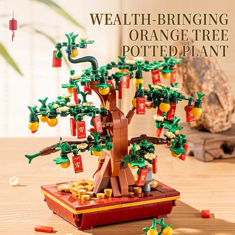 Cherry Bonsai Succulent Mini Building Blocks Set for Home Decor Halloween Thanksgiving Christmas Gift Money tree