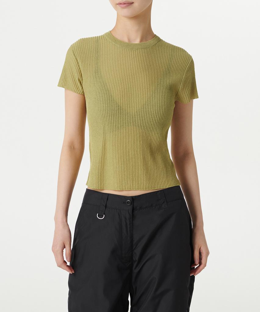 MUSINSA STANDARD WOMAN Women'S Sheer Textured Crew Neck Short Sleeve Knit [Light Moss]