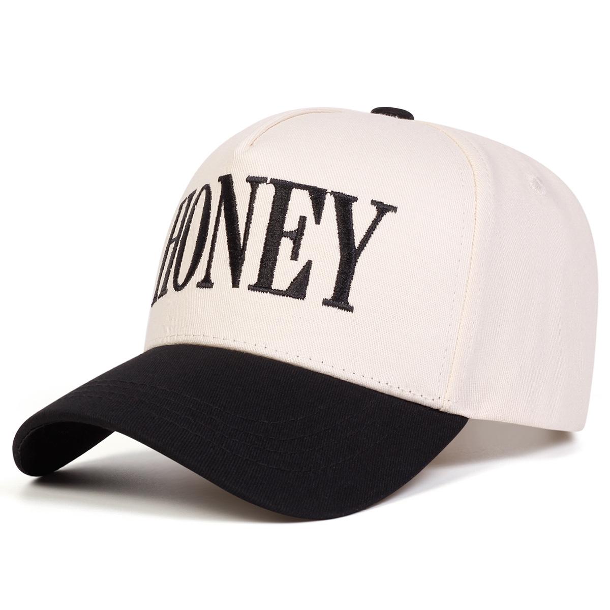 New Style Embroidered HONEY Letter Twill PVC Color-block Baseball Cap Retro Adjustable Snapback Spring/Summer Casual Unisex Sun Adjustable чёрный