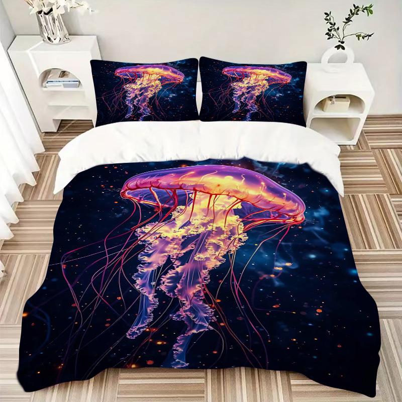 3pcs Jellyfish Bedding Set - Includes One Quilt Cover and Two Pillowcases (No Core) - Home Decor, Festival Gift, Polyester Fabric, Anime Car