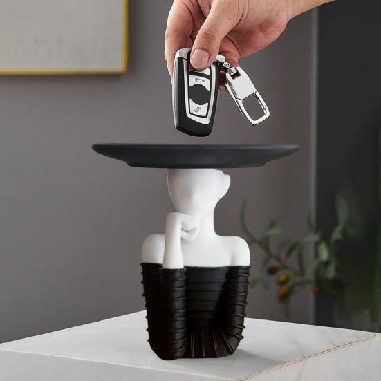 Lady Key Holder with Tray Black And White Entryway Key Tray Modern Jewelry Dish Decorative Trinket Dish for Rings Earrings Bracelet Watch Keys