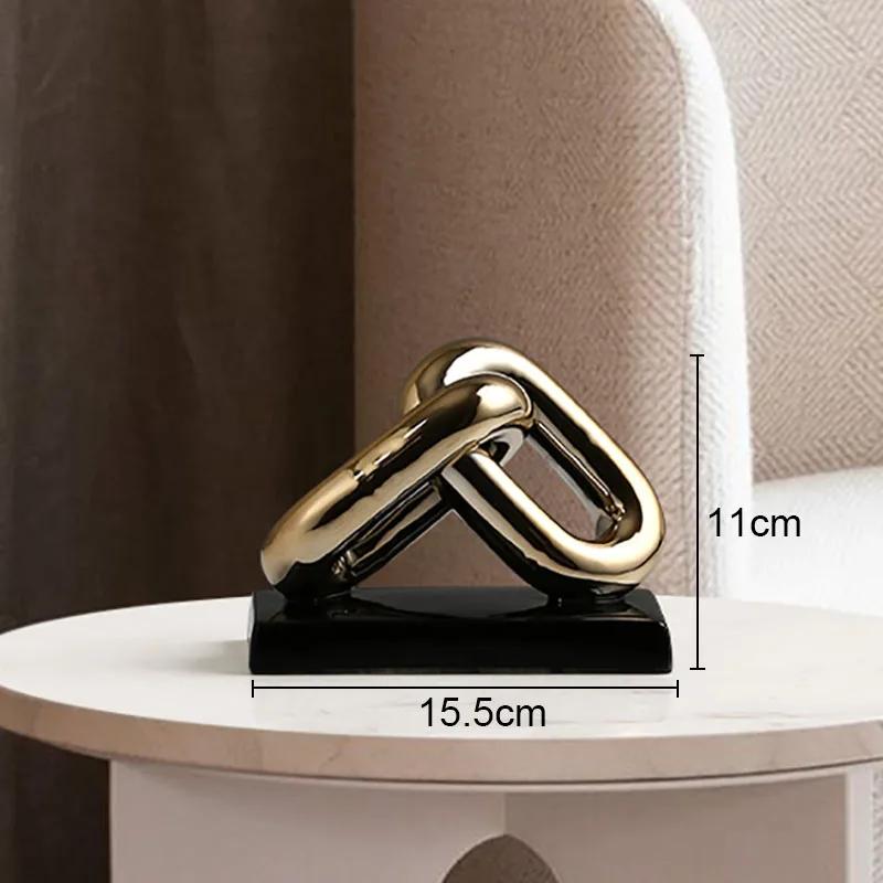 

Nordic Golden Chain Statue Office Study Desktop Decor Ceramics Ring Chain Crafts Statuette Porcelain Crafts Home Decoration