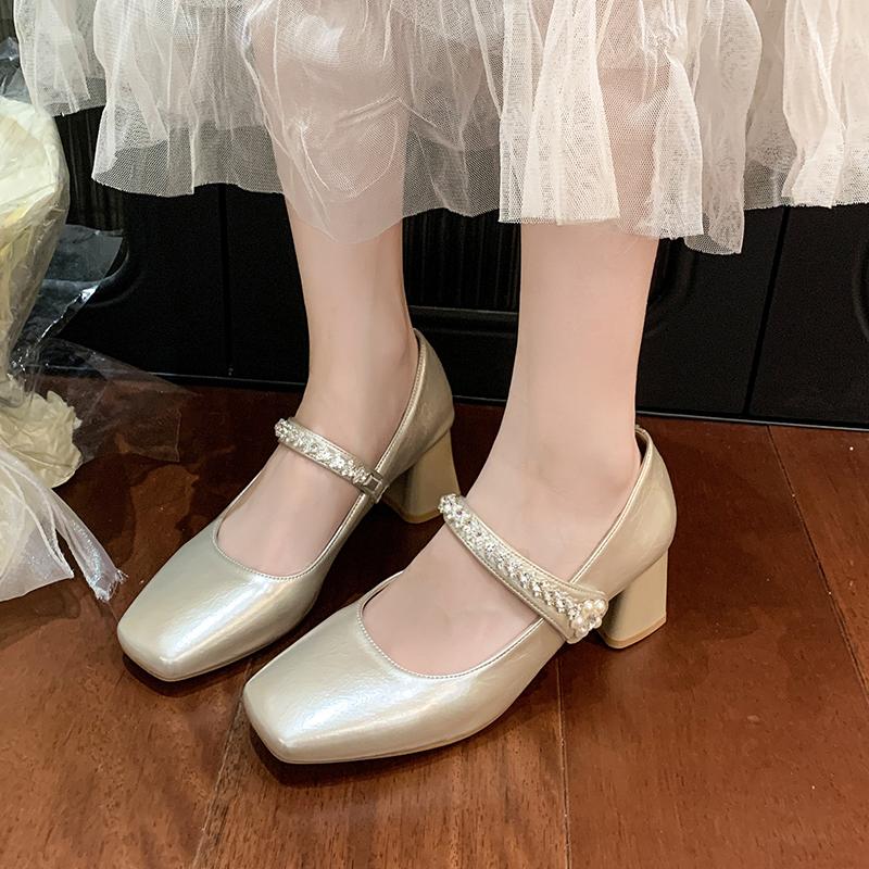 2025 New Premium Genuine  Rhinestone Shoes Woman Elegant Fashionable Shoes Mid Heels Banquet Shoes Dress and High Heels