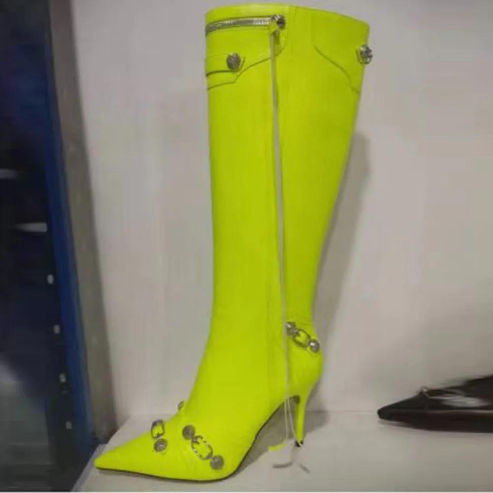 Fashion Sexy Knee High Boots 2024 Winter Boots Brand Design Super High Thin Heels With Rivet Retro Fashion Cool Women Shoes Big Size 46