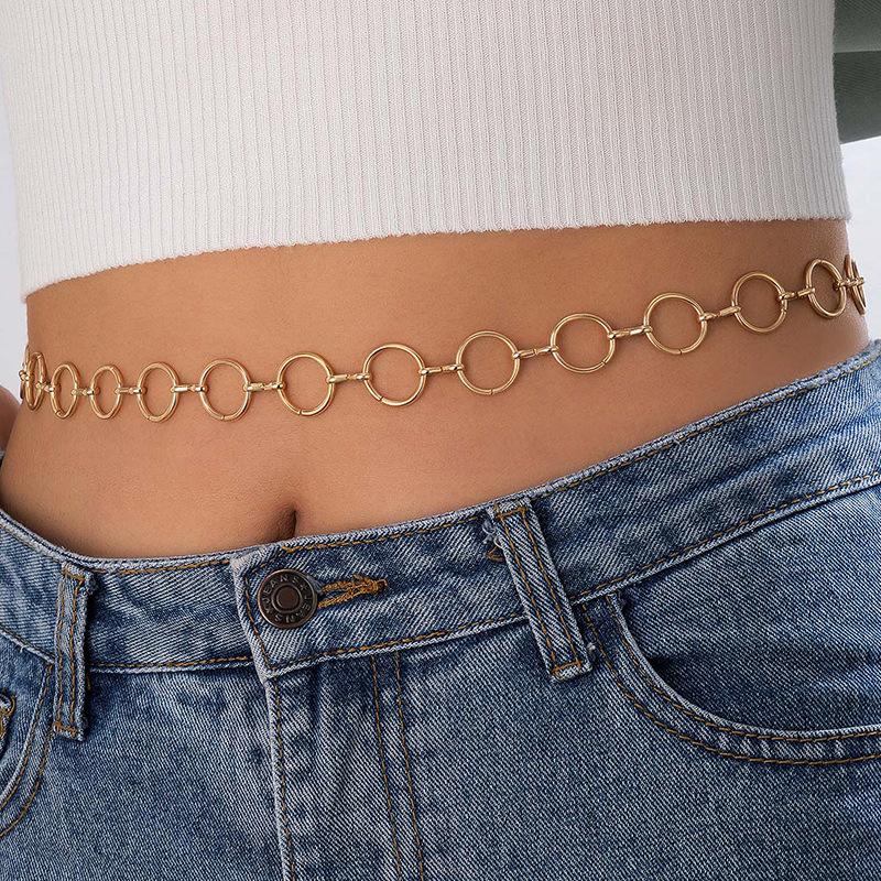 Accessories Punk Hip Hop Single Layer Metal Ring Body Chain Vintage Temperament Geometric Circle Waist Chain Women