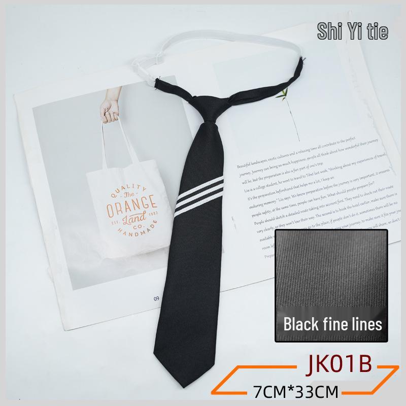 JK Women's No-Knot Black Stripe Academic Style Tie – Korean & Japanese School Uniform Accessory