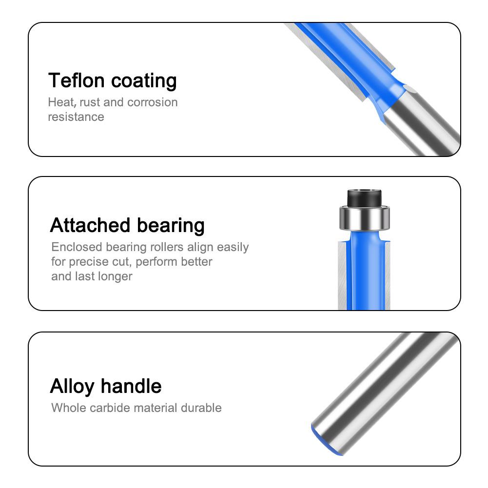 1/4 Shank 6 Shank Bearing Trimming Cutter Woodworking Milling Cutter with Bearing Trimming Cutter Double Edge Straight Cutter Woodworking Cutter