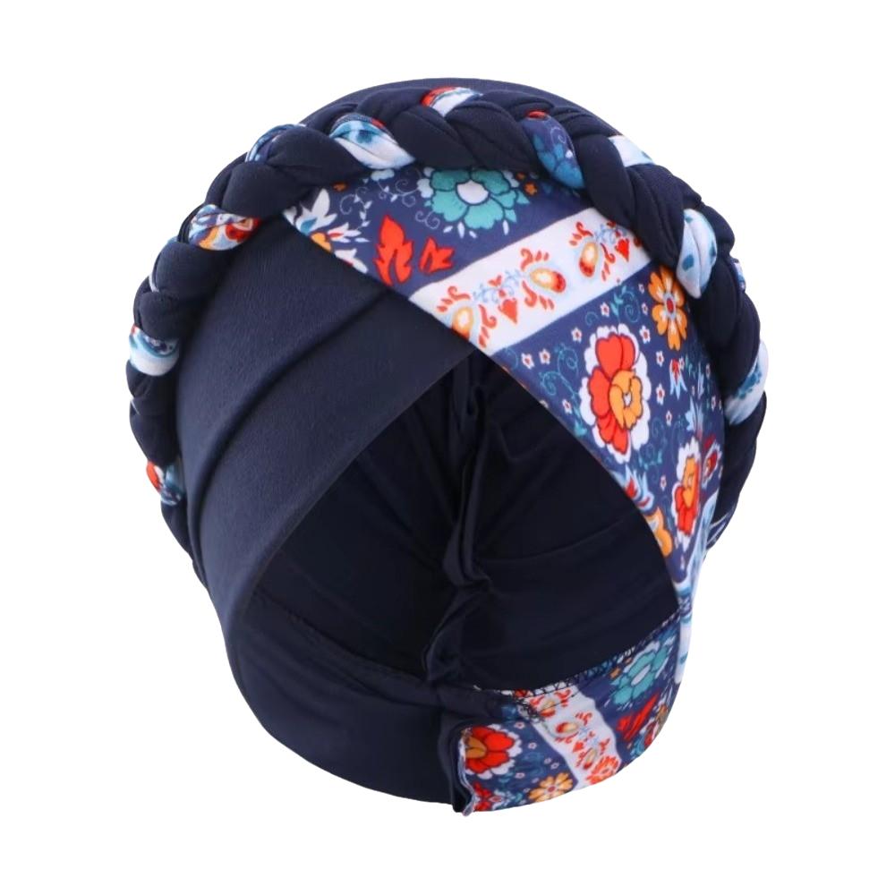 Fashion Flower Printed Chemo Hat Elastic Stretchy Cross Knot Hijab Cap Breathable Soft Headscarf Caps Ladies Women