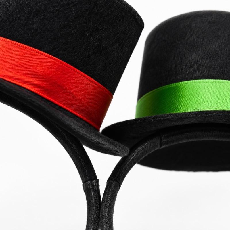 Fascia Mini Cappello con Bordino in Nastro e Corpo Cappello Nero in Tessuto Non Tessuto per Costumi da Festa e Look per Servizi Fotografici a Tema