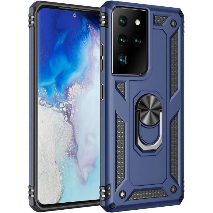 Coque de Protection - PROSHOP - pour Samsung S21 Ultra - Rigide - Bleu Marine - Anti-Rayure - avec 2 Verres Trempés