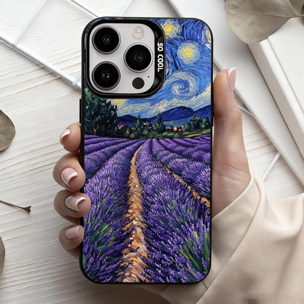 V-Van G-Gogh S-Sternenblumen Handyhülle Für iPhone17,16,15,14,13,12,11 Plus,Pro Max Schwarz Süßigkeiten Silber Beschichtete Hülle