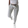 Skinny Women Striped Long Jeans Tie High Waist Ladies Pants Trouser