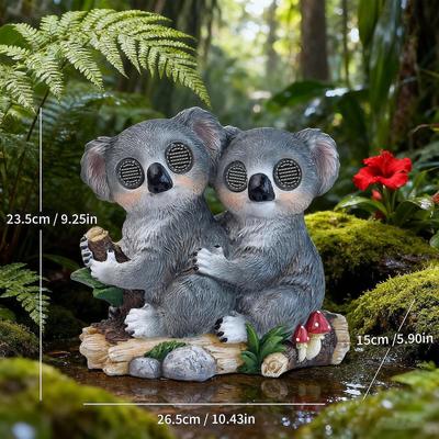 Garden Koala Solar Light Statue with Realistic Eye Movement Animal Figurine, Resin Sculpture for
