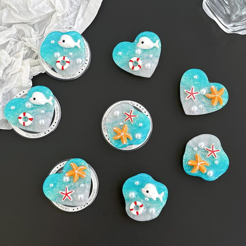 Japanese Small Fresh Ocean Pearl Mobile Phone Airbag Bracket Magnetic Suction Back Sticker Starfish Dolphin Retractable Portable Niche