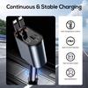120W 4 In 1 Retractable Car Charger Usb C For Iphone Xiaomi Huawei Samsung Fast Charging Cable Cigarette Lighter Adapter