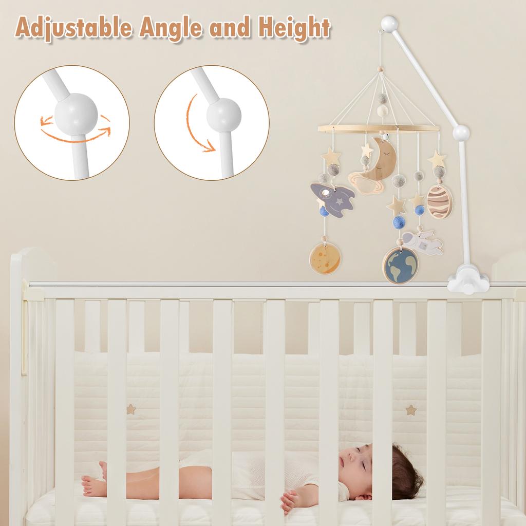 Baby Crib Mobile Holder Adjustable Angle Height Wooden Non-Skid Cot Mobile Arm Baby Bed Bell Bracket Mosquito Net Hanging Rod