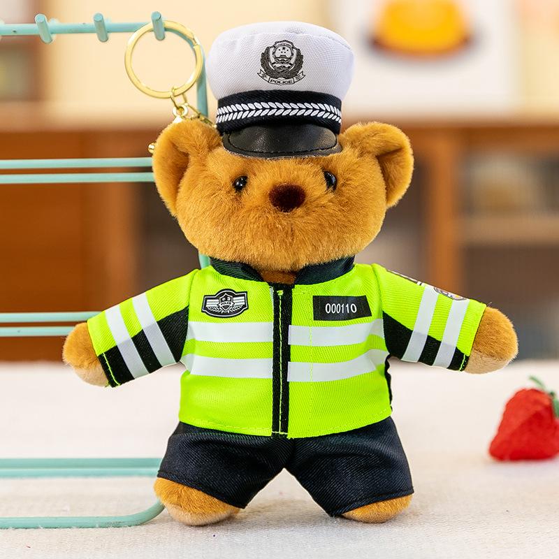 Uniform Bear Pendant Pendant Pendant Jewelry Keychain Plush Toy Traffic Police Fire Rescue Team Doll