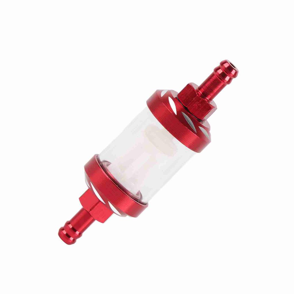 Metal Glass Inline Gas Oil Fuel Filter 8mm Thread Replacement for Motorcycle (Red)
