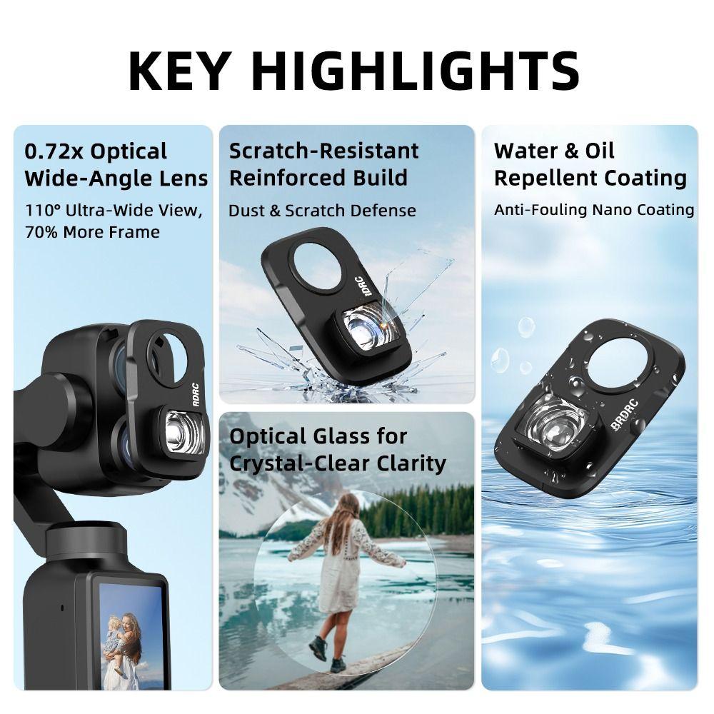 Optical Glass Wide Angle Filter for DJI Osmo Pocket 4P Gimbal Camera Accessories