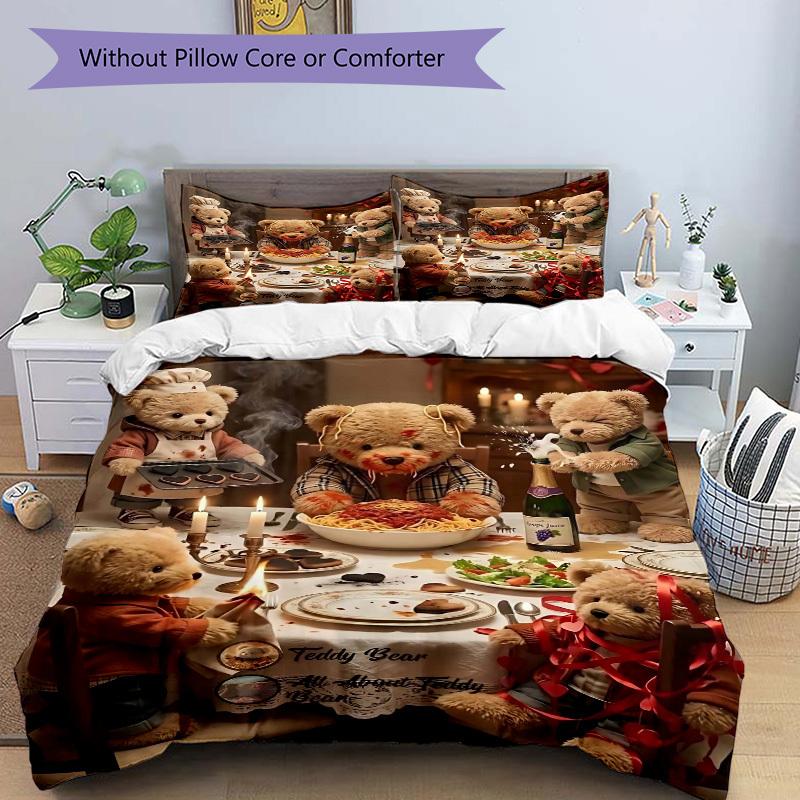 3pcs Teddy Bear Bedding Set - Includes One Quilt Cover and Two Pillowcases (No Core) - Perfect for Bedroom and Guest Room Decoration, Festiv