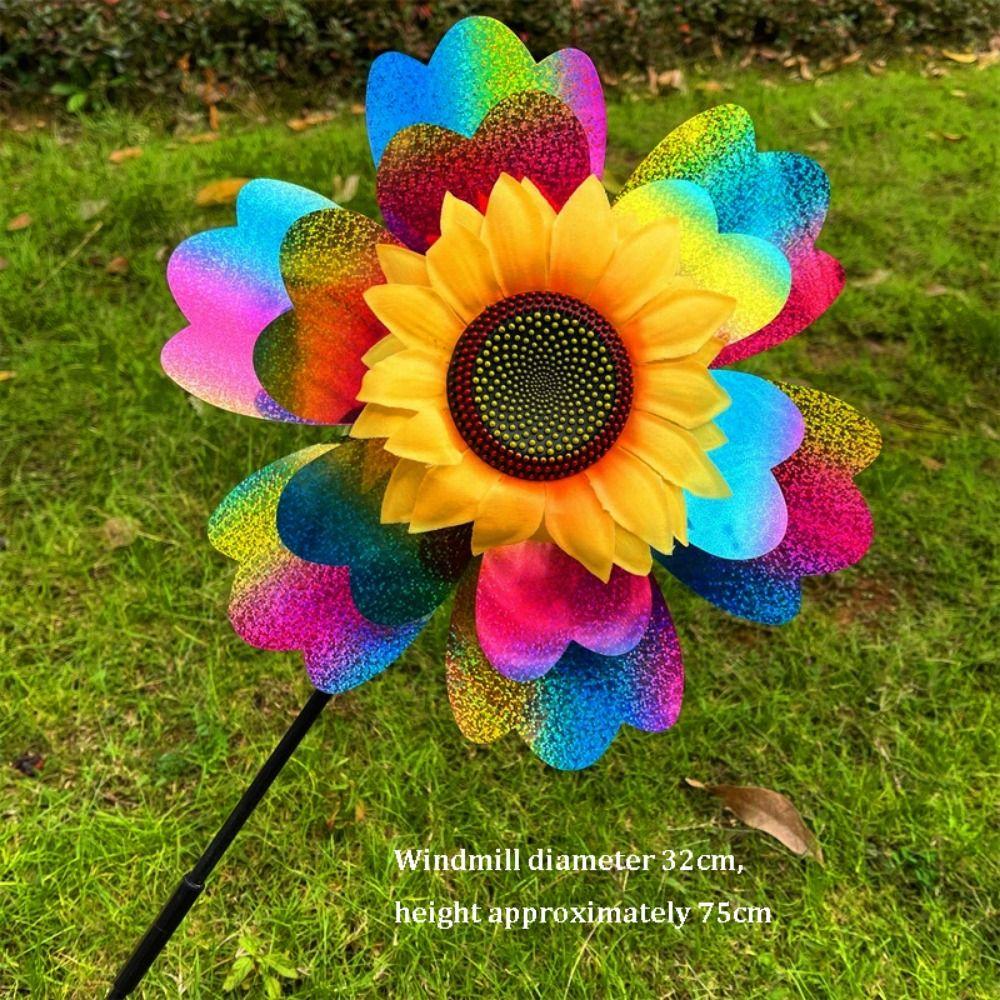 PVC Glitter Rotating Sunflower Stake Standing Lawn Flower Pinwheel Outdoor Party Picnic Decor