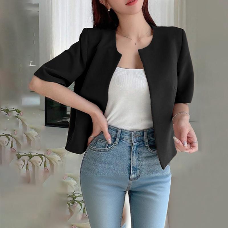 

ZANZEA Женская повседневная блузка-кардиган с круглым вырезом, свободного кроя, с коротким рукавом, летняя 2XL чёрный