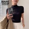 Mark Fairwhale Women's Ribbed Mock Neck Slim Fit Short Sleeve T-Shirt