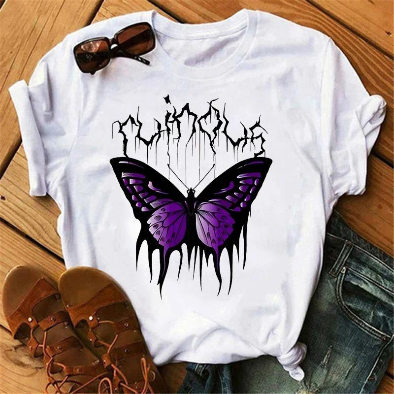

Women s Butterfly Tree Print Harajuku T-Shirt Round Neck Top Short Sleeve Casual Summer Tee Shirt 4XL