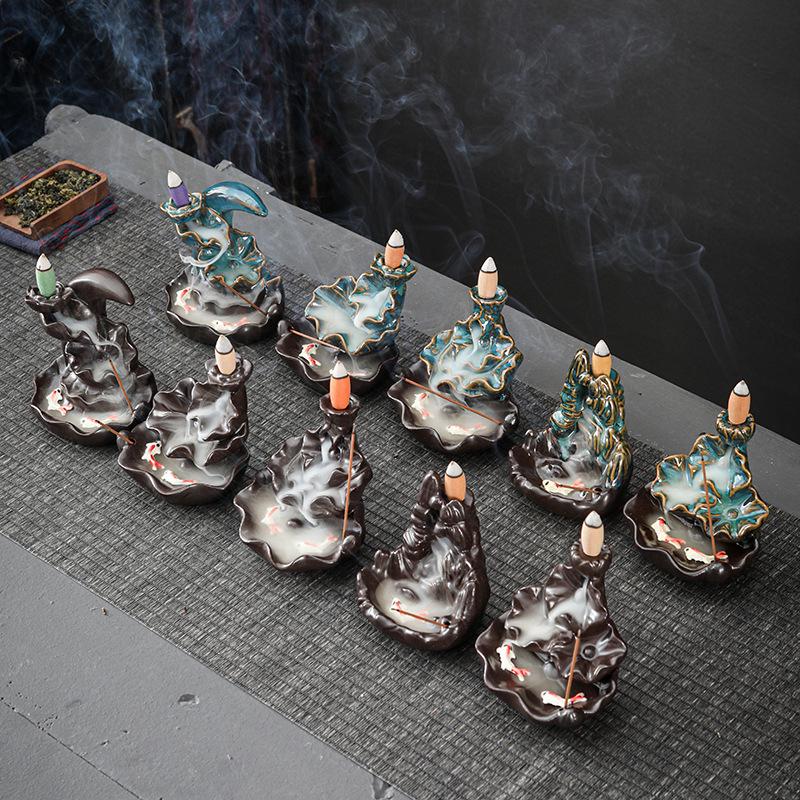 Double Fish Ceramic Backflow Incense Burner - Creative Home Decor Ornament