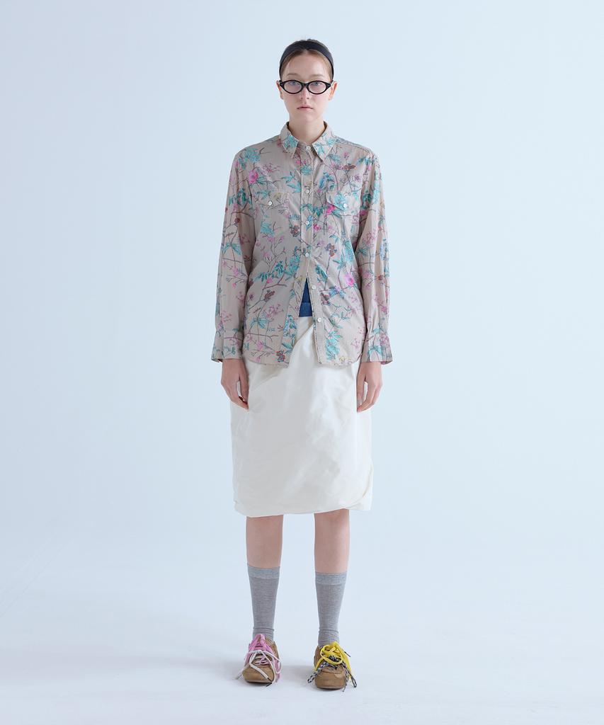 VOYONN Vintage Flower Print Washed Cotton Shirt Beige 0174