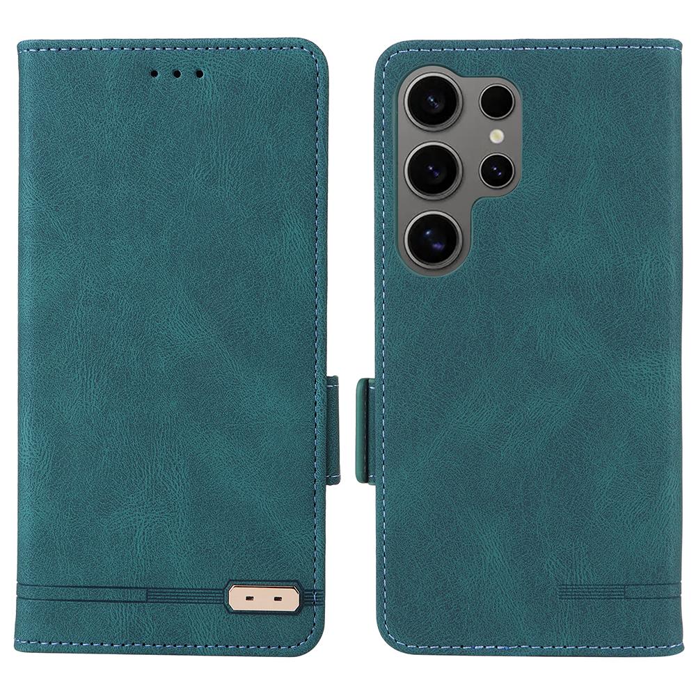 

For Samsung Galaxy S25 Ultra Case Leather Wallet Flip Phone Cover with Hardware Decor Blue