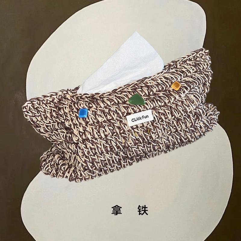 

Hand Woven Wax Rope Tissue Cover Storage Bag Desktop Home Decoration Storage Plush Tissue Box