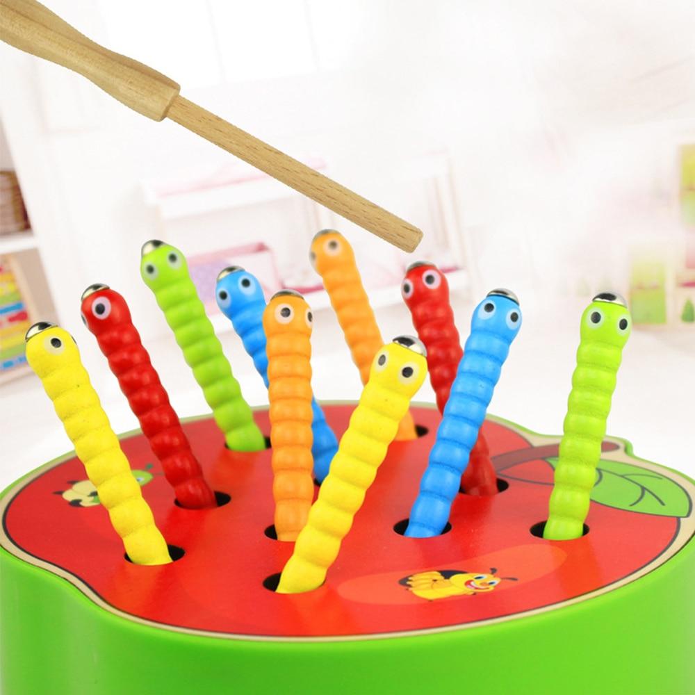 Children Catch Worms Game Magnetic Designer Kids Learning Wooden Blocks Wooden Toys For Children Early Educational Toy Boys Toys