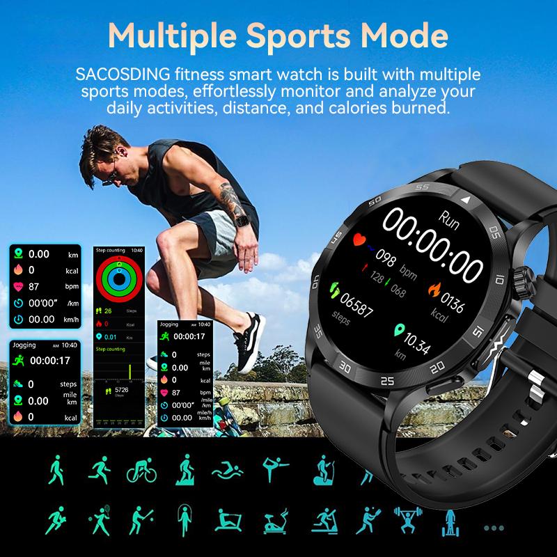 Chytré hodinky SACOSDING, krevní tlak, krevní kyslík, kyslík, EKG+PPG, zdraví, chytré hodinky 1,43" HD AMOLED Bluetooth volání SOS hodinky chytré